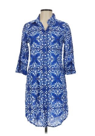 Antica Sartoria Giacomo Cinque Blue Geometric Tunic Dress S