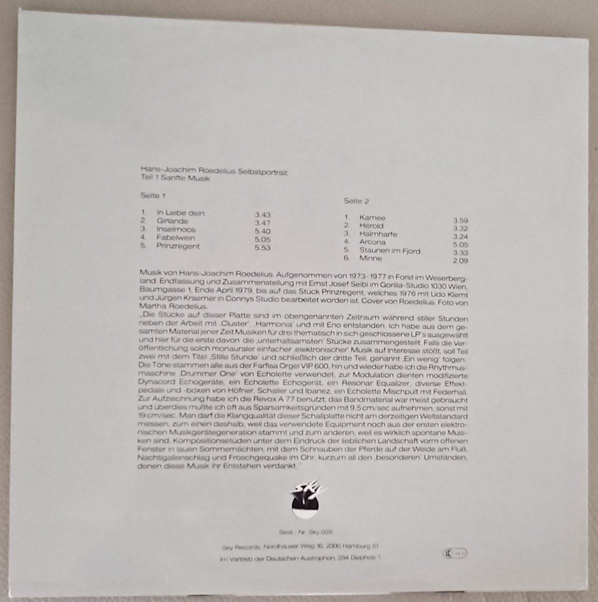 Schallplatten: Roedelius Selbsportrait 1979 Musterplatte SKY 028 Electronic – Neu (gemäss Beschreibung) aus Hägendorf von Plattenhardt 1
