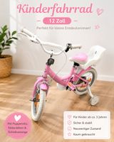 Kinderfahrrad 12 Zoll pink mit Stützrädern und Puppensitz