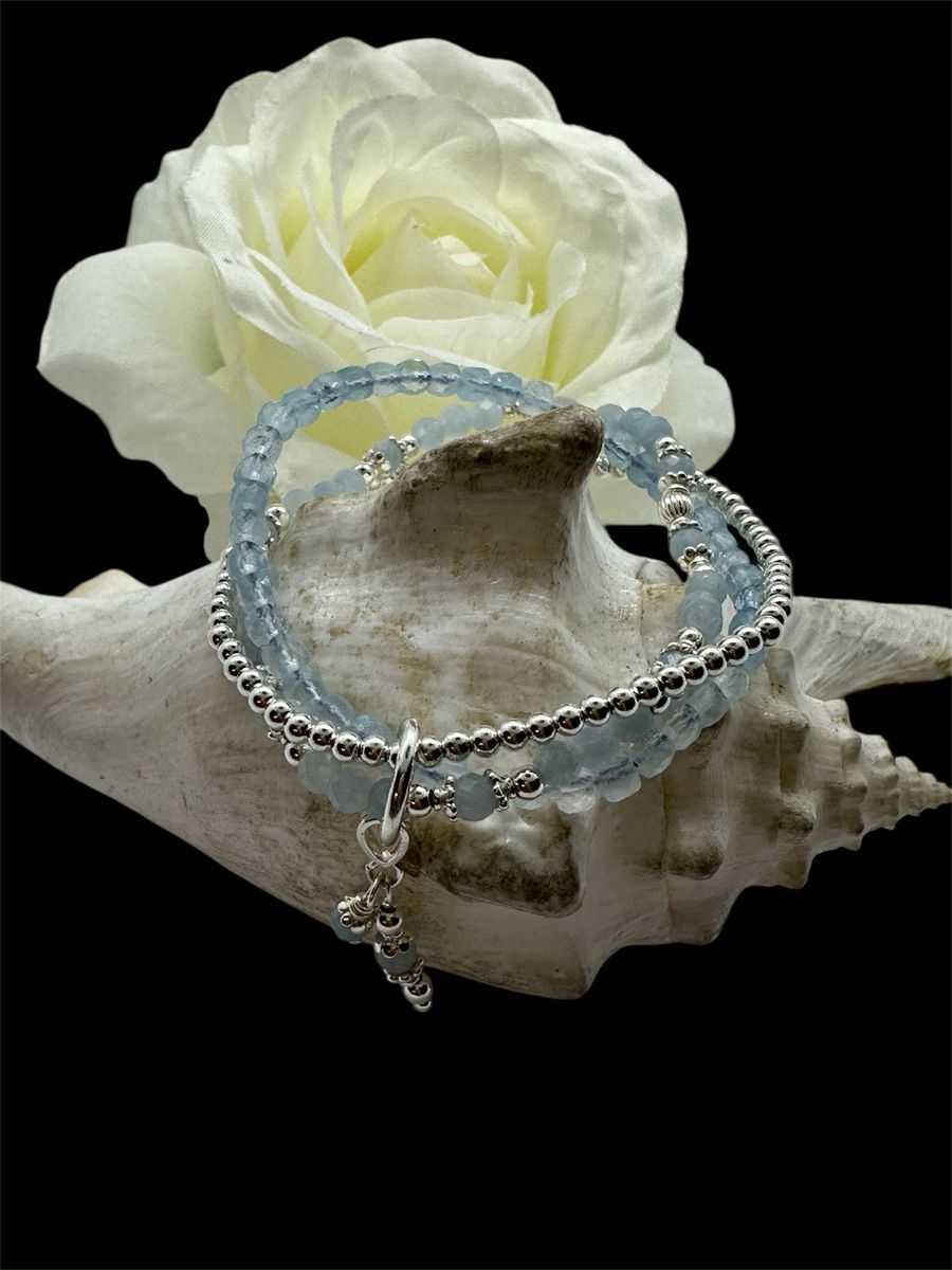 Bracciali & Braccialetti: Aquamarin Armband mit viel silber 925 – Nuovo e nell'imballaggio originale da Niederglatt ZH venduto da Silberschmuck-design 1