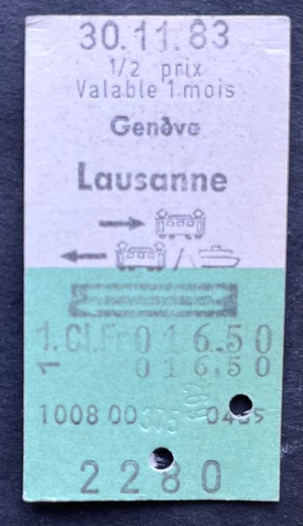 Genêve Lausanne 1.Klasse Bahn Schiff /Billett 1983 Kaufen auf Ricardo