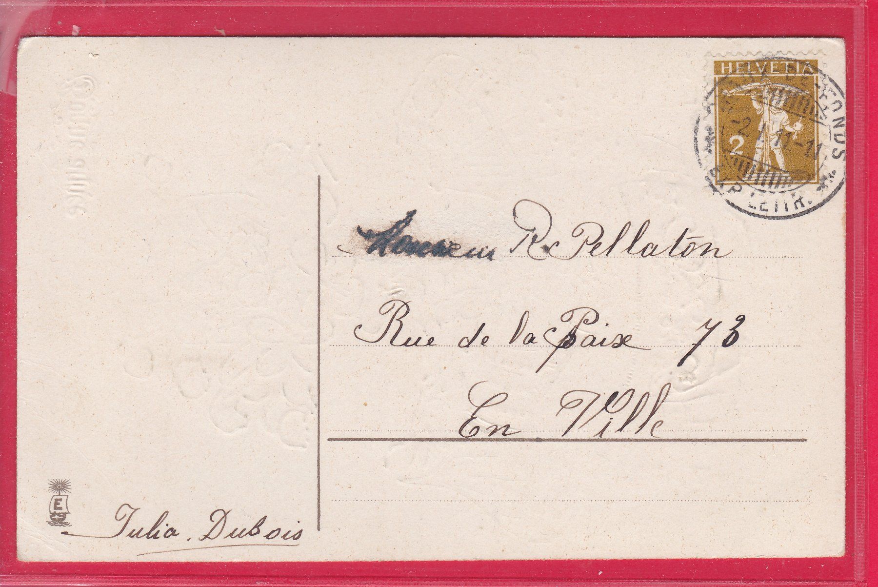 Ansichtskarten: BONNE ANNÉE, 2.1.1911 – Gebraucht aus Oberrieden von Gebirgsstelze 1