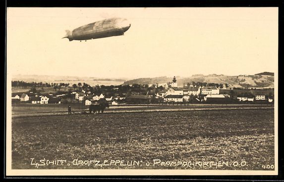 Cartoline postali: Prambachkirchen /O. Ö., Luftschiff Graf – Usato da Berlin venduto da bartko-reher