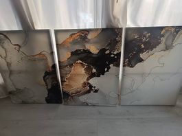 3-teiliges Wandbild / Leinwandbild  Schwarz Gold Grau