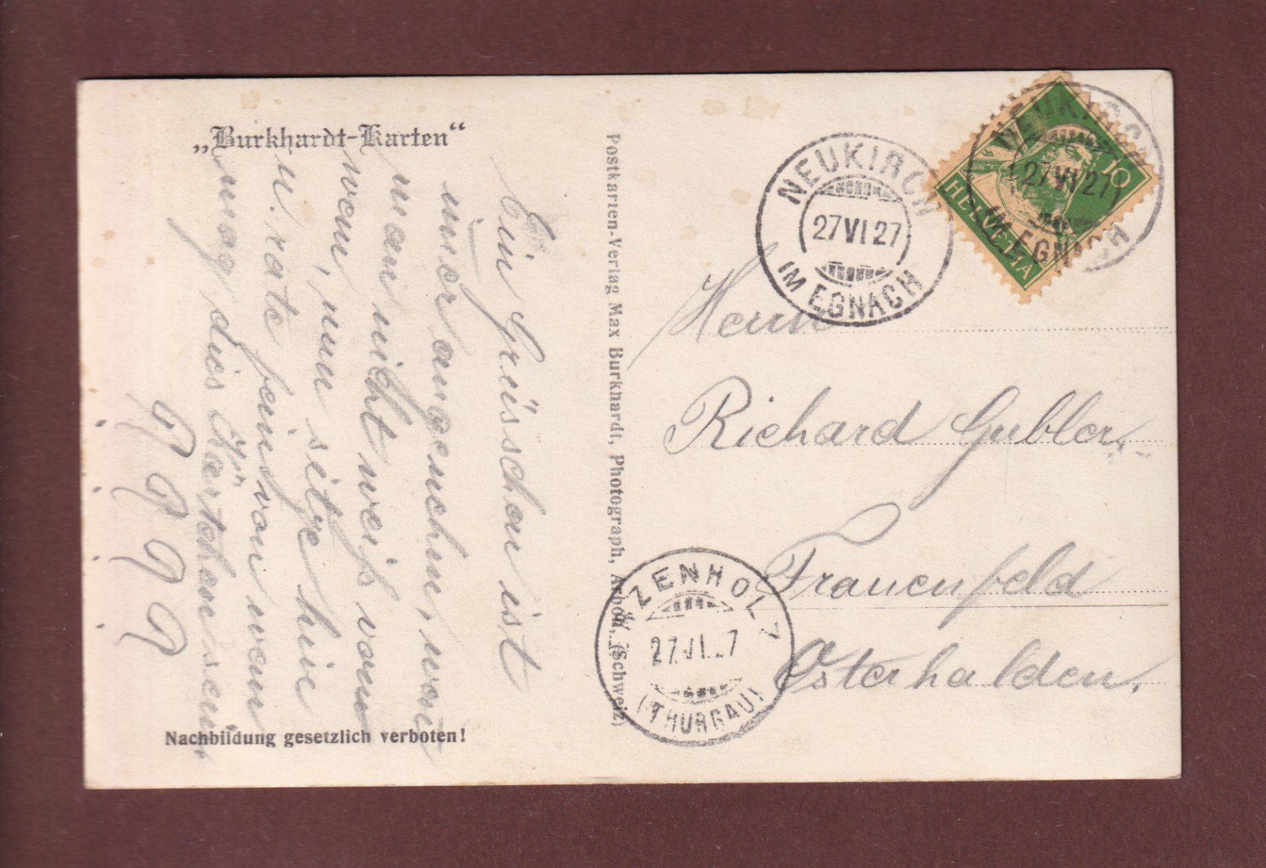 Ansichtskarten: ARBON - 1927 – Gebraucht aus Pully von nicecards-shop 1