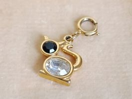 Charm Chat Vintage MONET – Métal Doré & Strass!