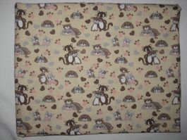 Baumwollstoff beige mit Hund und Katze