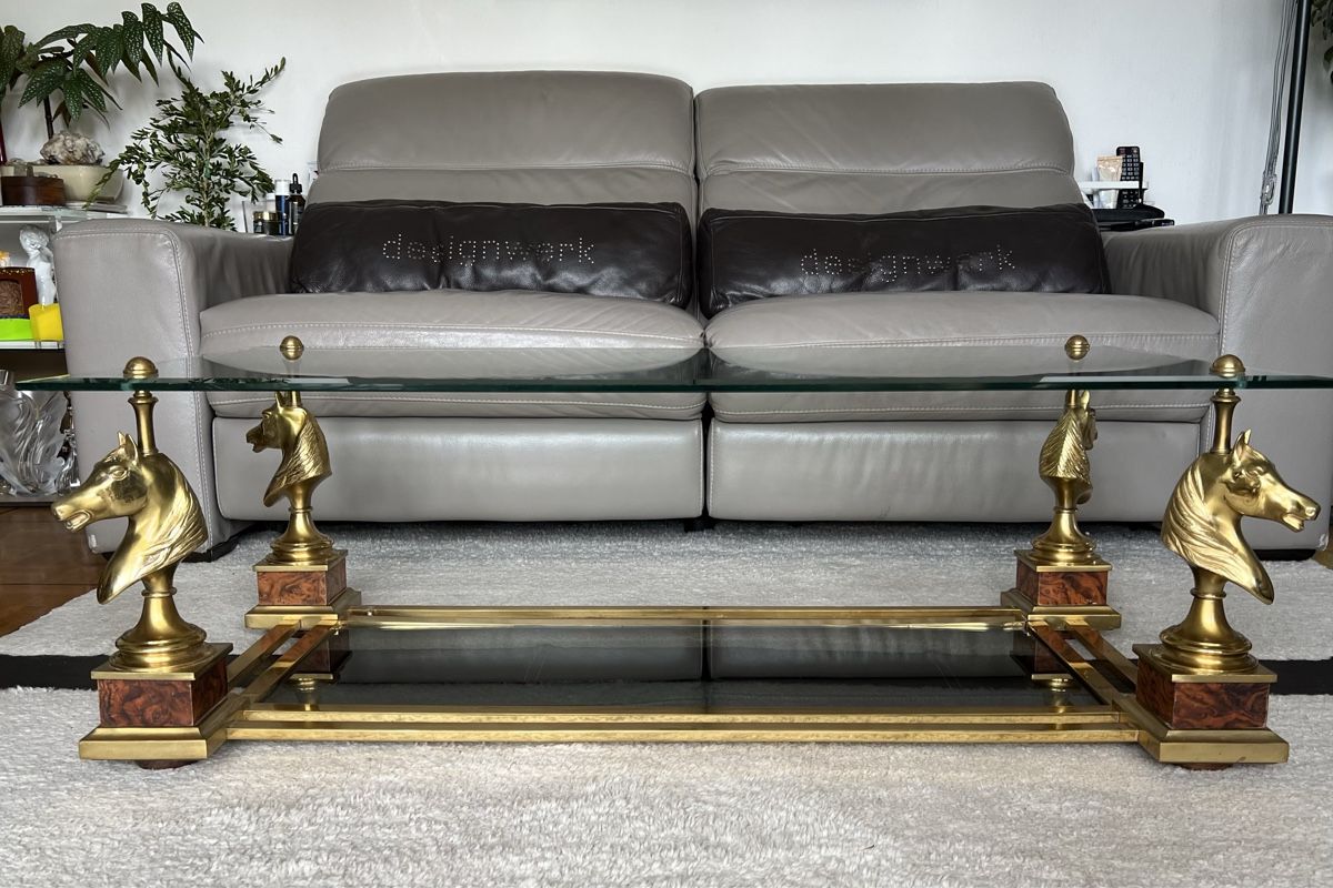 Tische: Table Basse Cheval en Bronze Doré de Maison Charles, 1970s – Gebraucht aus Nyon von stylevintage79