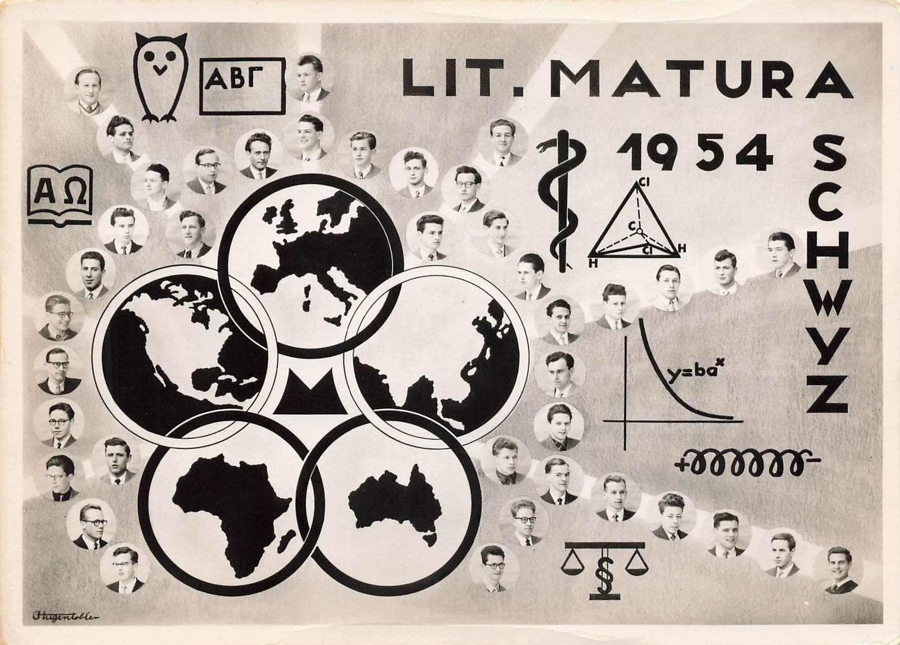 Cartoline postali: Lit. Matura 1954 Schwyz – Usato da Schwyz venduto da Seffi56