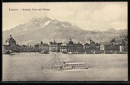 AK Luzern, Bahnhof, Post und Pilatus