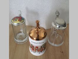 3 chopes à bière avec couvercle / 3 Bierkrügen mit Deckel