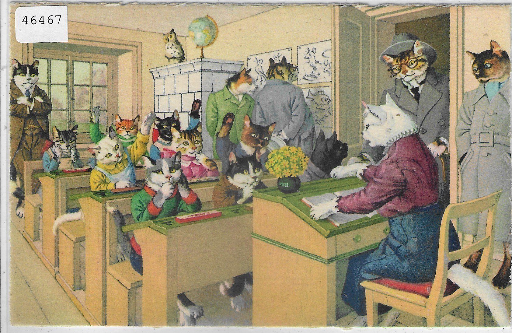 Cartoline postali: Katzen-Familie - Schul-Komission – Usato da Ettingen venduto da Kartenplanet