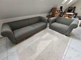 Sofa Set 3-Sitzer und 2-Sitzer grau-grüner Stoff
