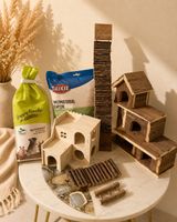 Kleintierzubehör Holzhaeuser Brücken Tiersand neu