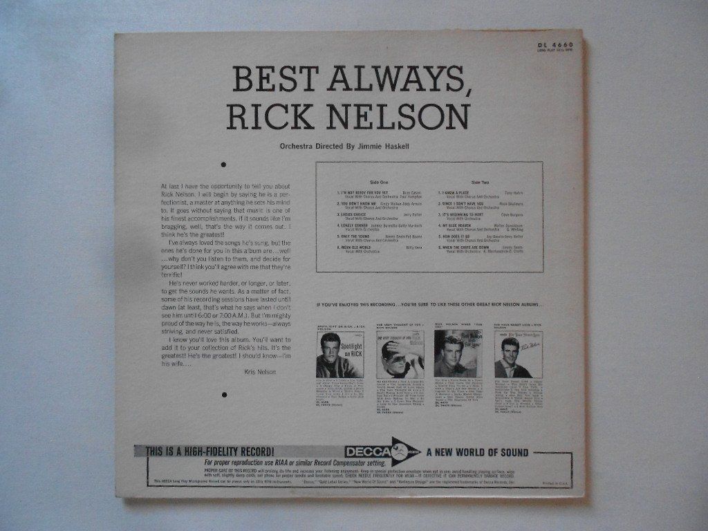 Dischi in vinile: RICK NELSON  -  BEST ALWAYS – Usato da Bex venduto da Giorgiob 1