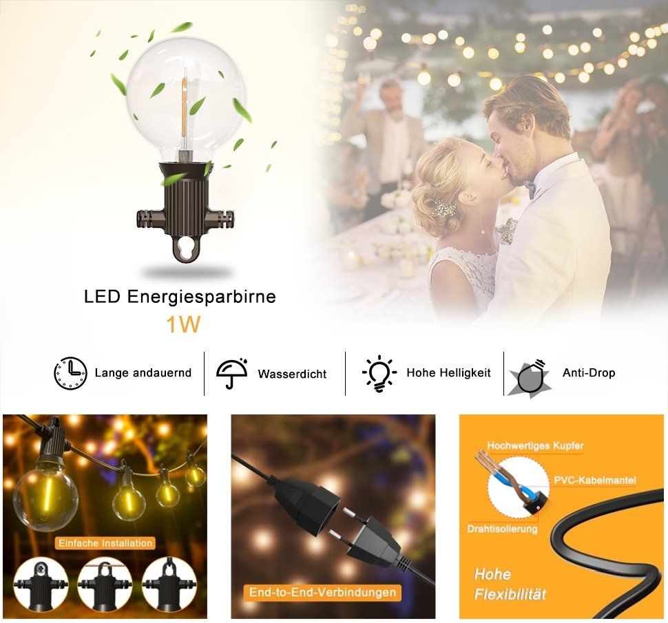 Lichterketten & Leisten: GLÜHBIRNEN LED LICHTERKETTE AUSSEN - 15 METER - 25+2 BIRNEN – Neu und originalverpackt aus Kriens von swissgadget 9