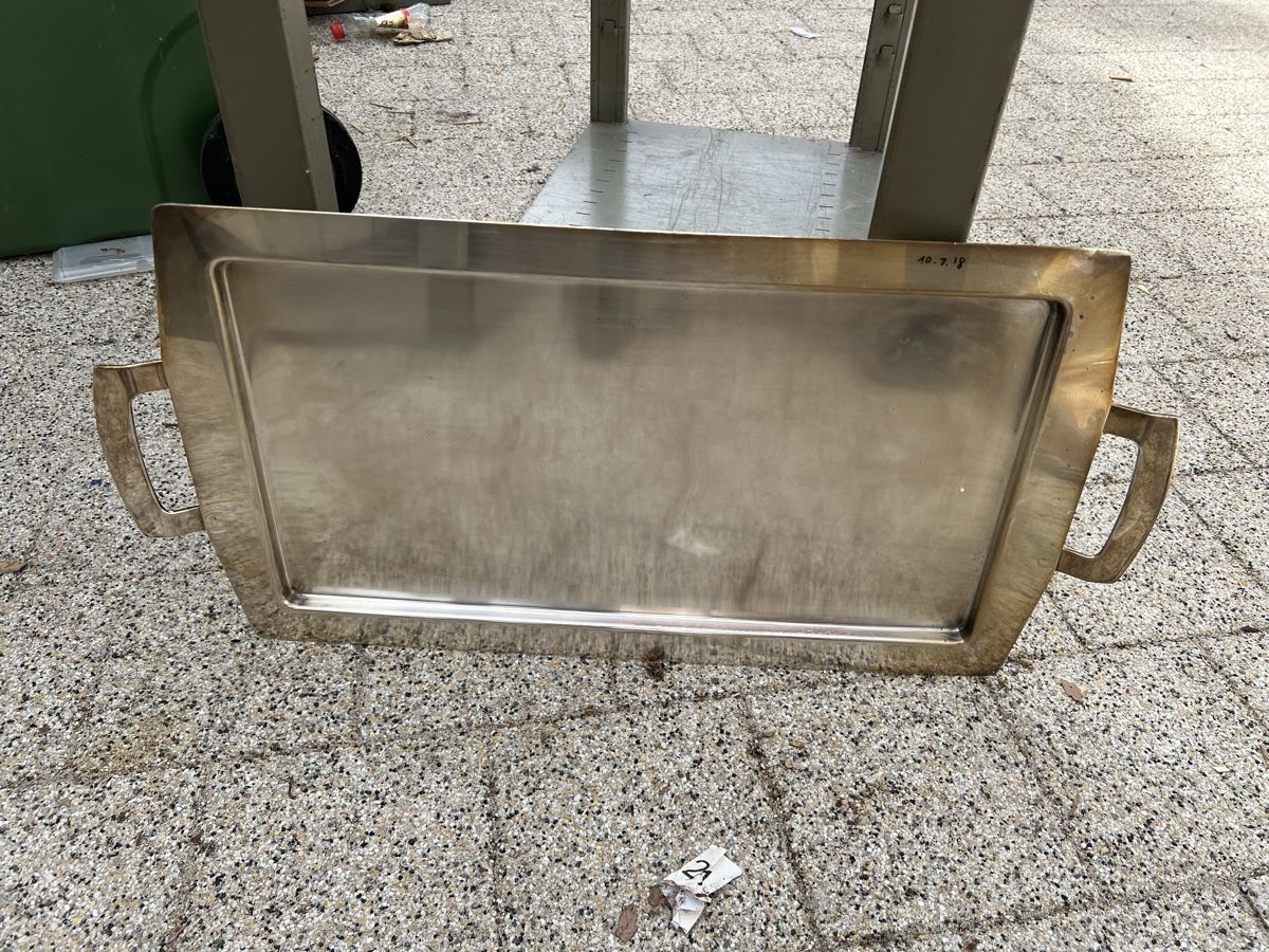 Piatti di portata: Serviertablett Metall rechteckig versilbert gebraucht – Usato da Basel venduto da bellespirit 1