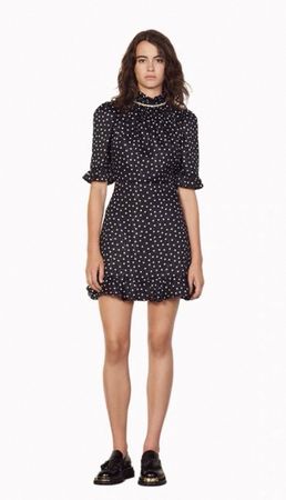 new Sandro Navy Polka Dot Dress with necklace Detail 36