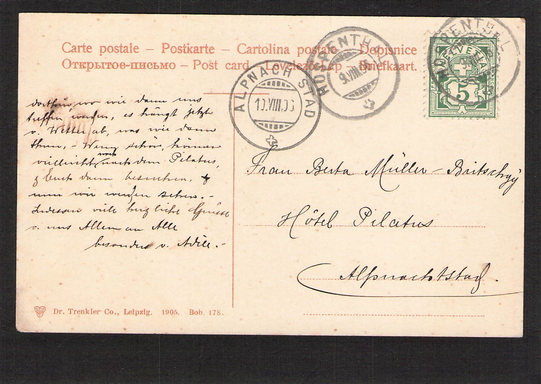 Cartoline postali: #Hospental UR , gel. 1906 – Usato da Reichenburg venduto da Pipo-67 1