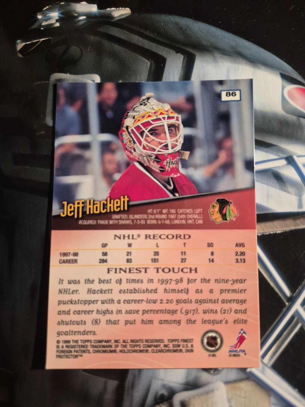 NHL Carte collezionabili: NHL Jeff Hackett Chicago Blackhawks – Usato da Treiten venduto da Sauber73 1