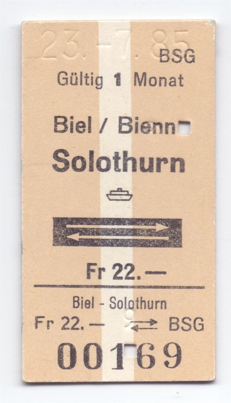Biglietti: Schiff-B. Biel/Bienne - Solothurn BSG – Usato da Langenthal venduto da Sammlungs_aus