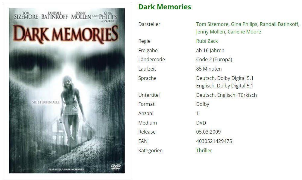 Alle DVDs: Dark Memories (DVD) – Neu und originalverpackt aus Buchrain von Sssschaller