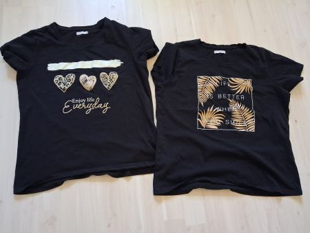 2 X T SHIRT SCHWARZ BEDRUCKT M
