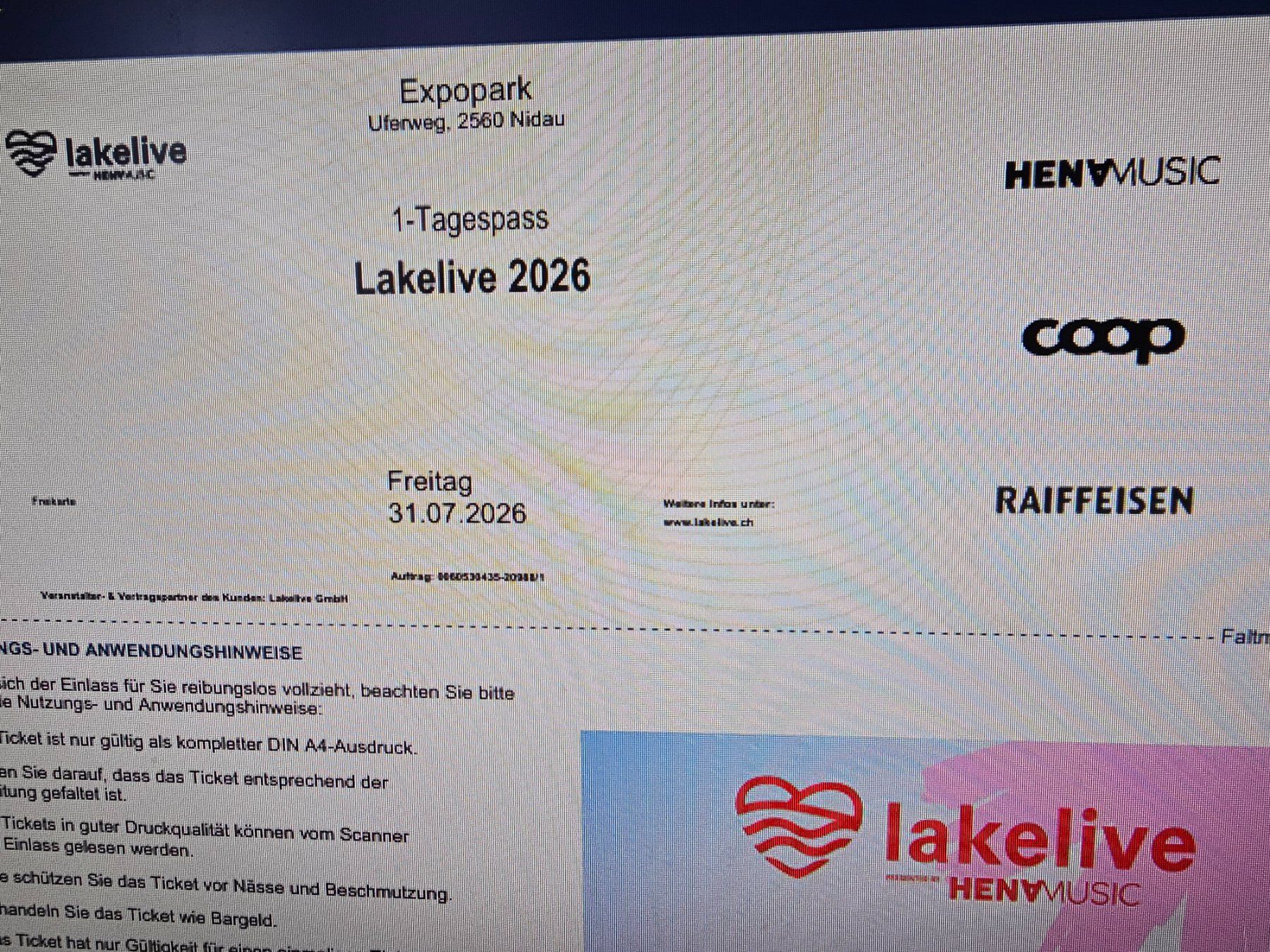 Biglietti: 2 Tagespässe Lakelive 31.07.2026 – Nuovo (secondo la descrizione) da Bellmund venduto da Amerika06 1