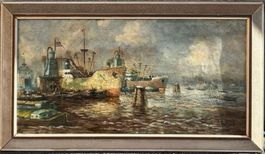 Ölgemälde "Rotterdamer Hafen" von Jan van Delden?