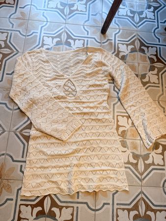 Sommer Tunika Strick Lochmuster Ivory, Grösse 38/40