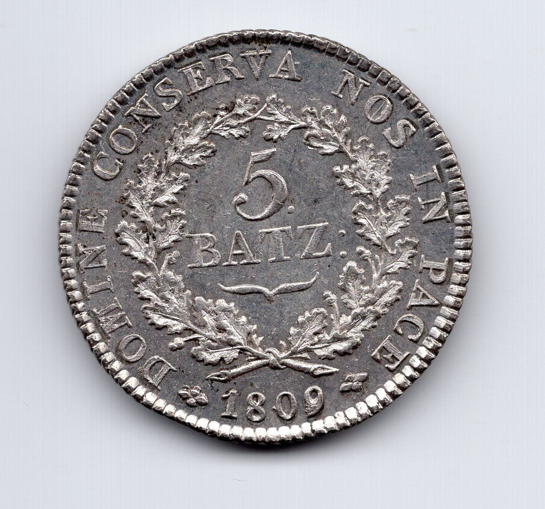 Tutti le monete: (346) Basel, 5 Batz 1809, top stgl – Usato da Rüthi (Rheintal) venduto da erdnuessli1
