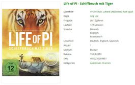 Life of Pi - Schiffbruch mit Tiger (Bluray)