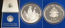 VATIKAN 500 Lire 1984, JOHANNES PAUL II Silber im Etui PP