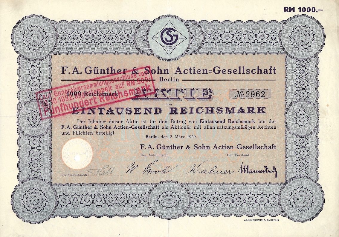 Documenti: F.A. Günther & Sohn AG, Berlin - 1929 – Usato da Solothurn venduto da Sgasche