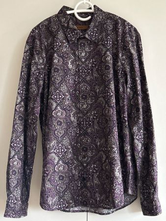 Herren Hemd taupe/violett mit Muster von YVES Grösse XL