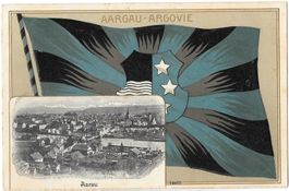 Aarau mit Kantonswappen Prägekarte