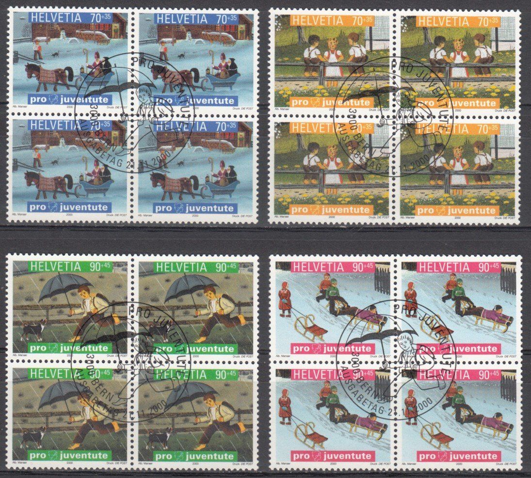 Alle Briefmarken: SBK J356 - J359 im 4er-Block mit ET – Gebraucht aus Bürglen TG von StampGraf