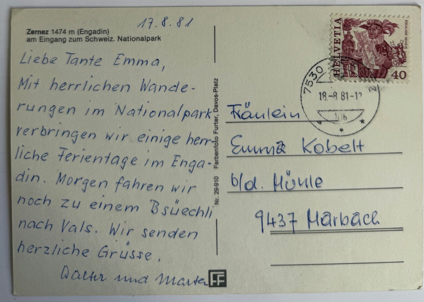Cartoline postali: Zernez - 1981 – Usato da Lutry venduto da Ediego 1