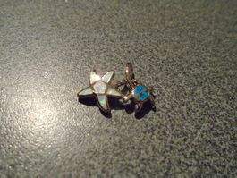 Anhänger silberfarbig, Blume hellblau/Schildkrot blau