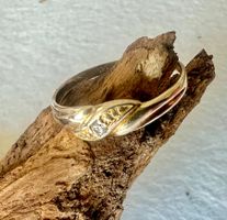 Zarter Vintage Silberring 925 teilvergoldet mit Zirkonia G60