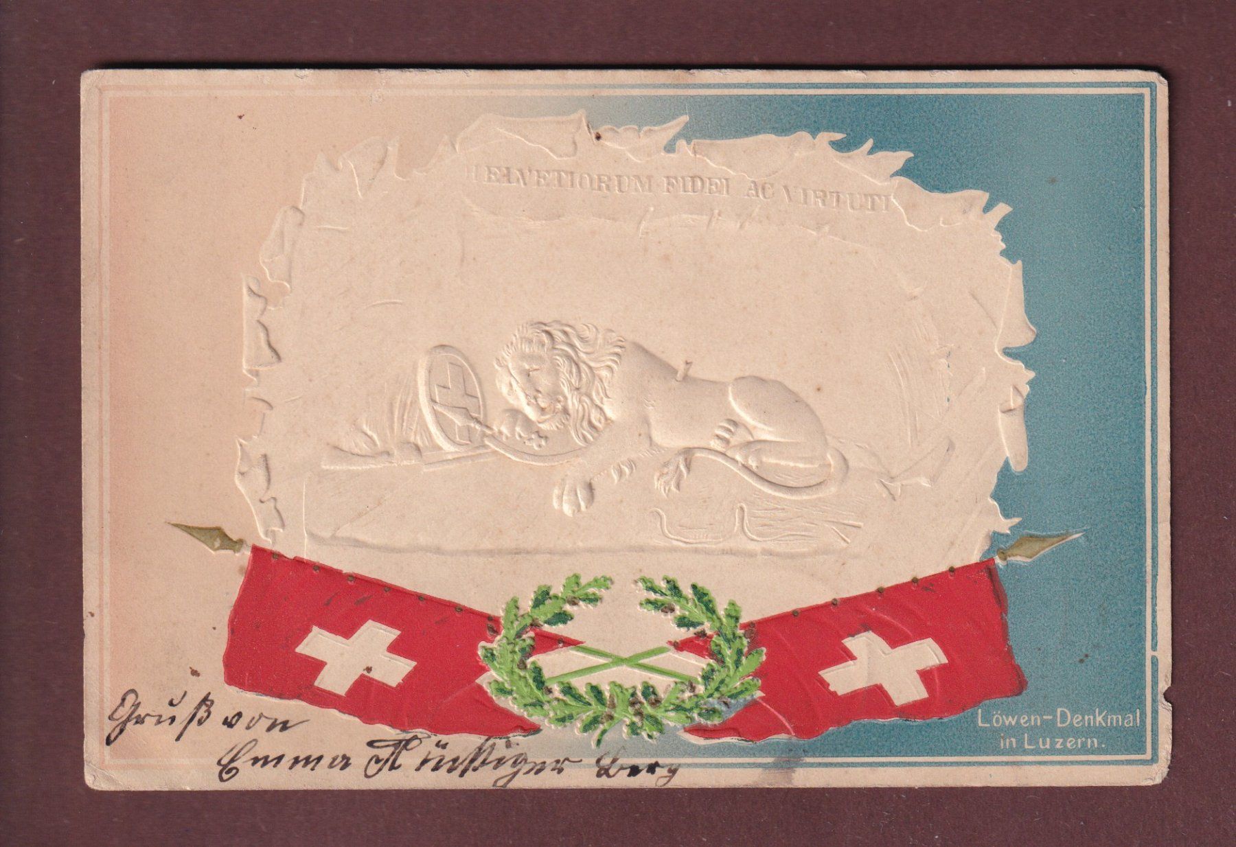 Cartoline postali: LUZERN - Löwen-Denkmal - 1904 Präge – Usato da Pully venduto da nicecards