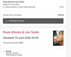 2 billets - Cully Jazz 10.04  Paula Oliveira & Léo Tardin