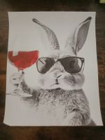 Lapin branché avec verre de vin - Décoration affiche
