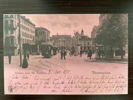 ST. GALLEN Theaterplatz, TRAM / STRASSENBAHN, Stabstempel(!)