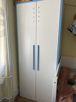 Kinder Kleiderschrank weiss blau 2 Türen 