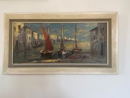 Ölgemälde von Christian Jereczek - Boote am Hafen