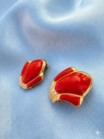 Rote Ohrclips mit Strass, vergoldet - Sommer Look!