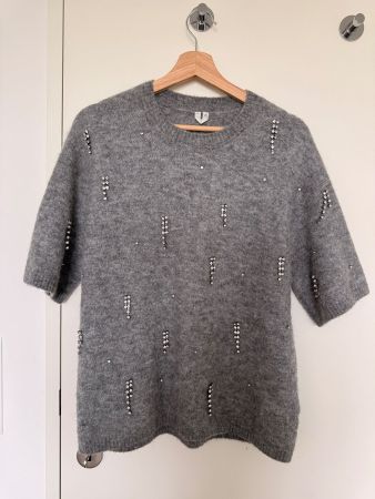 Arket Mohair Wool Short Sleeve Jumper with Crystal Embellish