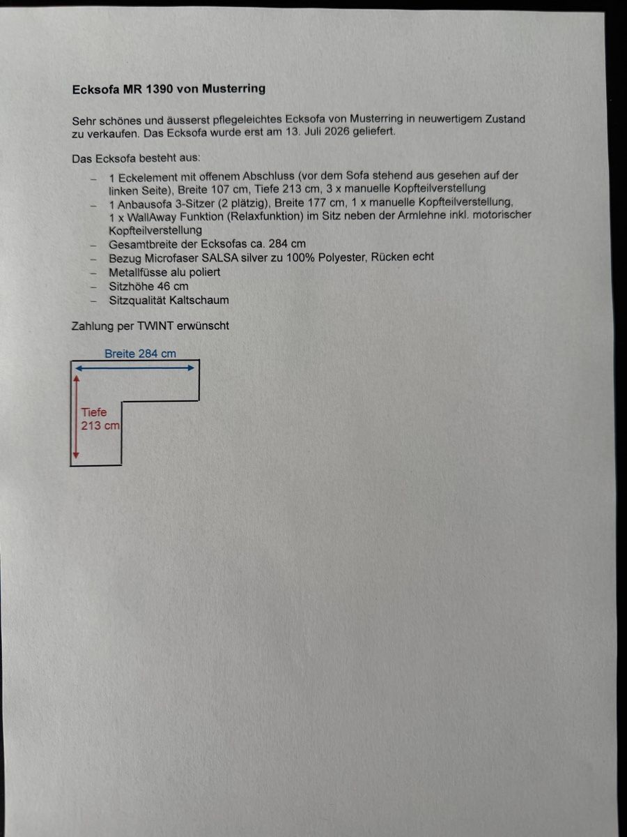 Divani: Ecksofa MR 1390 von Musterring – Nuovo (secondo la descrizione) da Zürich venduto da Werner1960 2