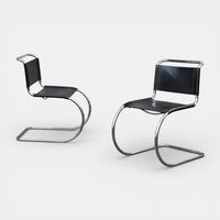 Freischwinger Leder schwarz 6er Set // Mies van der Rohe